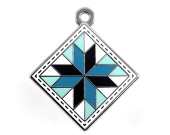 Lemonye Star Quilt Block Britton Blue Black Charm | Hard Enamel Charm Jewelry