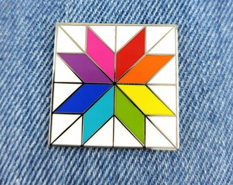 Regenboog Pinwheel Star Quilt Blok Emaille Pin | Harde emaille pin