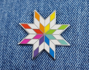 Blazing Star Quilt Block Enamel Pin | Rainbow