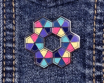 Tumbling Hexagon Quilt Block Pin | Hard Enamel | Lapel Pin