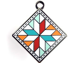 Lemonye Star Quilt Block Reese Red Teal Charm | Hard Enamel Charm Jewelry