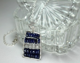 Lapis Lazuli Necklace, Silver Layering Necklace, Blue Stone Necklace, Large Pendant Necklace, Protection Stones, Gift for Her