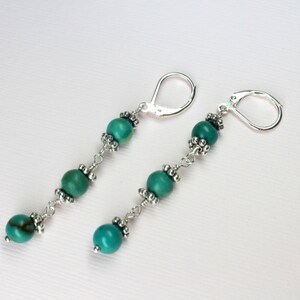 Long Turquoise Earrings, Beaded Earrings, December Birthstone, Turquoise Dangles, Wire Wrapped Turquoise Stones image 5