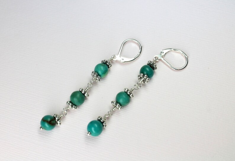 Long Turquoise Earrings, Beaded Earrings, December Birthstone, Turquoise Dangles, Wire Wrapped Turquoise Stones image 5