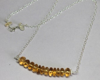 Dainty Citrine Necklace / Citrine Bar Necklace / November Birthstone Necklace / Gemstone Layering Jewelry / Sterling Silver Beaded Necklace