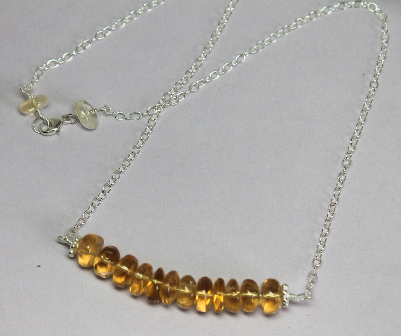 Dainty Citrine Necklace / Citrine Bar Necklace / November Birthstone Necklace / Gemstone Layering Jewelry / Sterling Silver Beaded Necklace image 1