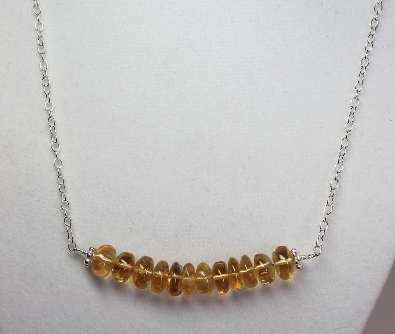 Dainty Citrine Necklace / Citrine Bar Necklace / November Birthstone Necklace / Gemstone Layering Jewelry / Sterling Silver Beaded Necklace image 4