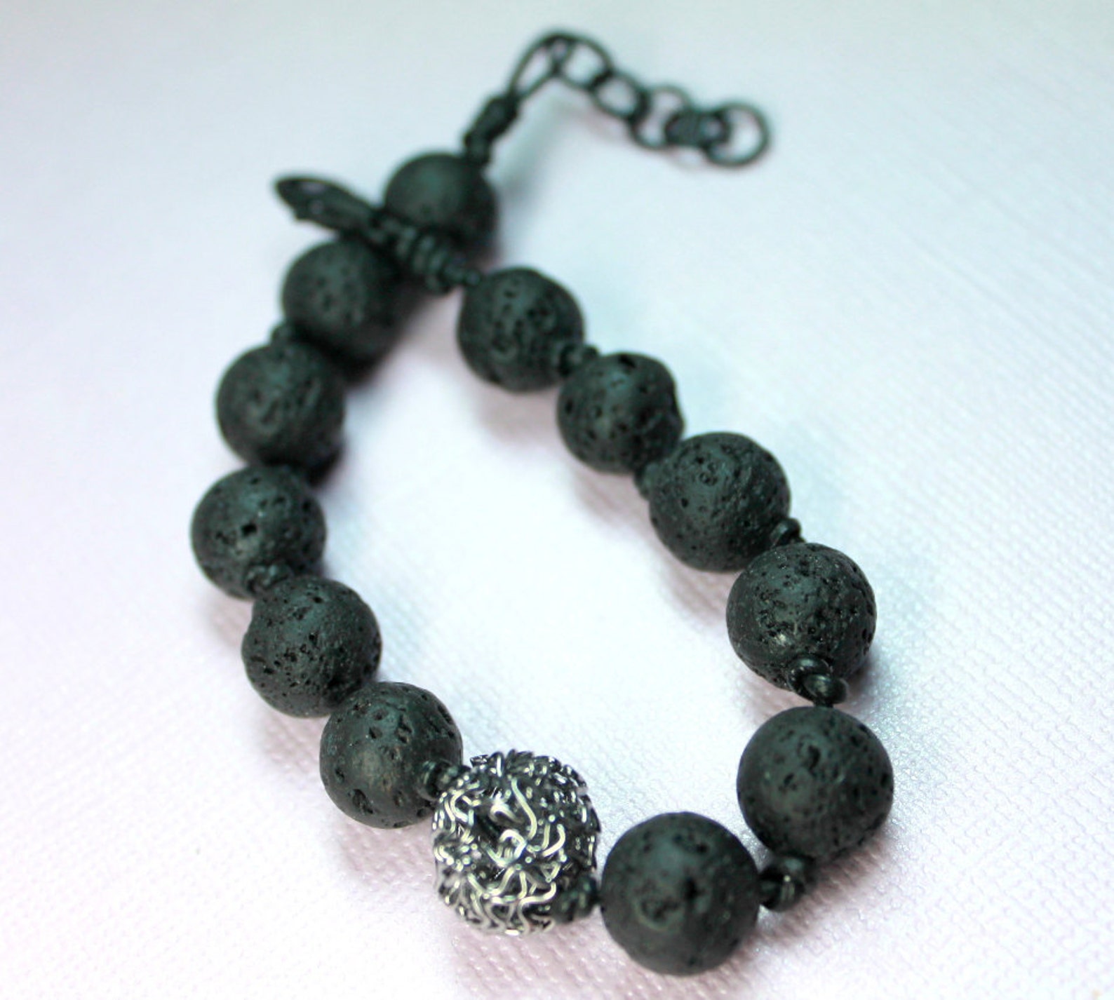 Gun lava bracelet - silver & black