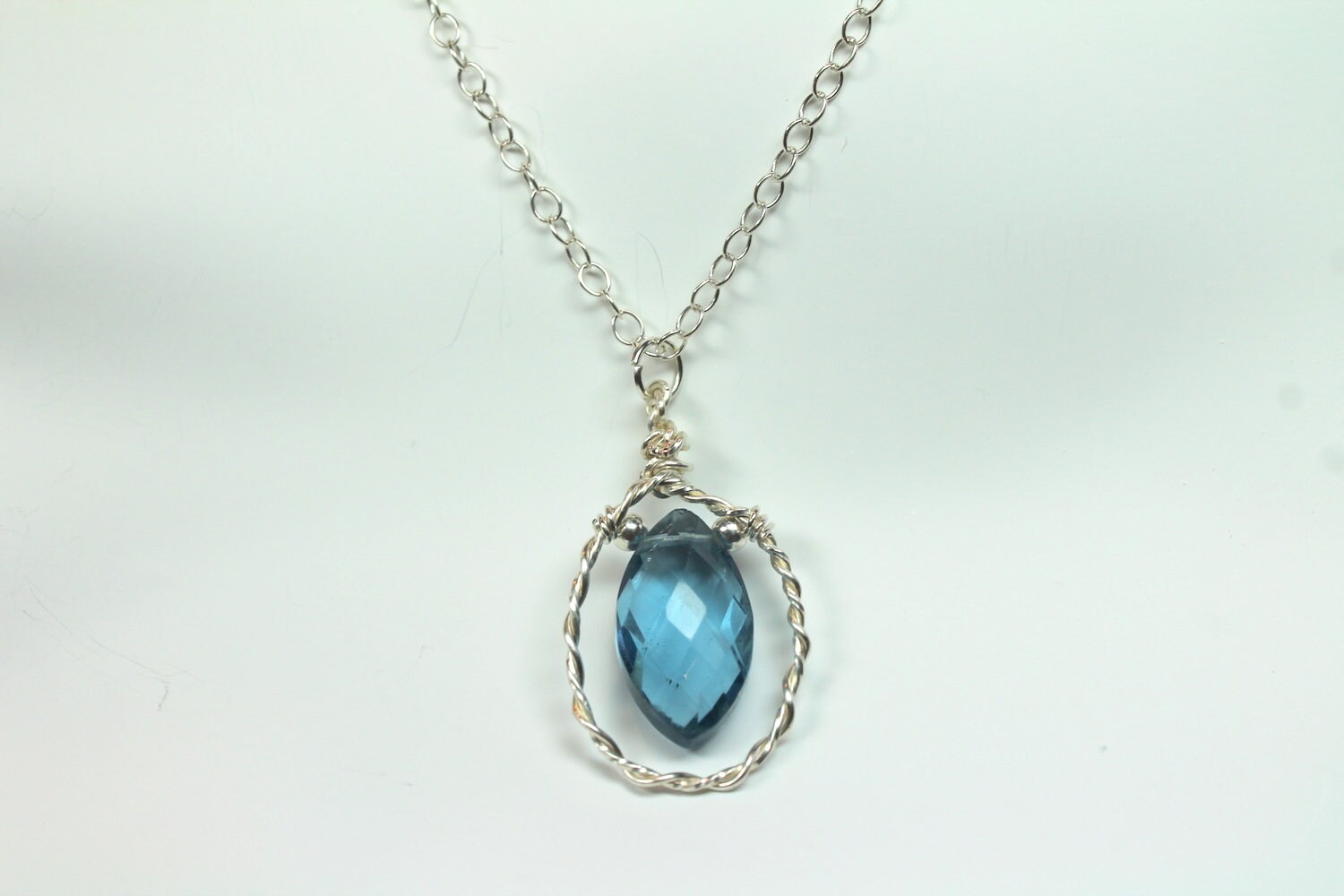Blue Quartz Necklace, Blue Gemstone Necklace, Silver Quartz Pendant