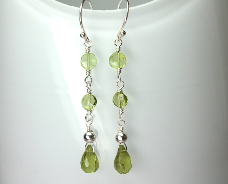 Green Gemstones August Birthstone Silver Peridot Earrings Handmade Dangle Earrings Long Peridot Earrings Long Drop Earrings