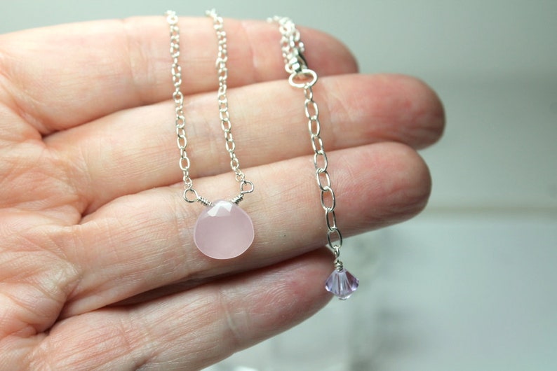 Pink Chalcedony Choker, Chalcedony Necklace, Sterling Silver Necklace, Layering Necklace, Simple Necklace, Minimalist Wedding Jewelry image 4