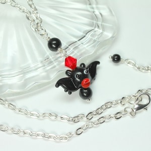Halloween Bat Necklace, Halloween Jewelry, Murano Glass Necklace, Lampwork Glass Bat, Vampire Bat Necklace, Fall Earrings