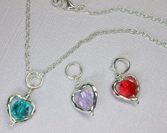 Aqua Swarovski Crystal Necklace, Interchangeable Jewelry, Red Crystal Heart Pendant, Lavender Crystal Necklace