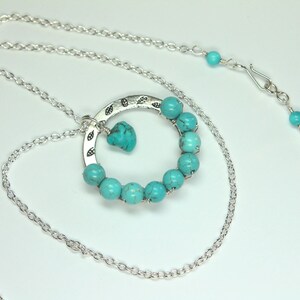 Turquoise Necklace, Turquoise Circle Necklace, Long Turquoise Necklace, Blue Turquoise Necklace, Protection Stone,  December Birthstone