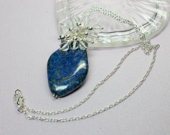 Blue Lapis Necklace Pendant, Lapis Jewelry, Protection Stone, Lapis Lazuli, Clear Crystal Quartz Cluster, Large Lapis Gemstone
