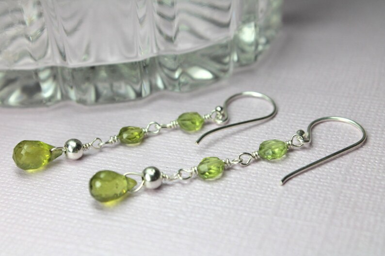 Green Gemstones August Birthstone Silver Peridot Earrings Handmade Dangle Earrings Long Peridot Earrings Long Drop Earrings