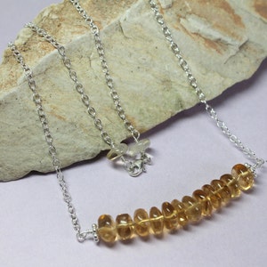 Dainty Citrine Necklace / Citrine Bar Necklace / November Birthstone Necklace / Gemstone Layering Jewelry / Sterling Silver Beaded Necklace image 3