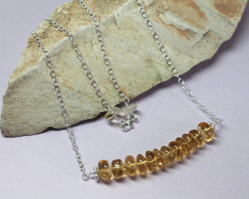 Dainty Citrine Necklace / Citrine Bar Necklace / November Birthstone Necklace / Gemstone Layering Jewelry / Sterling Silver Beaded Necklace image 3