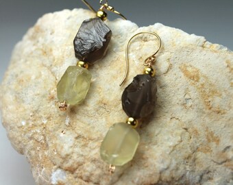 Lemon Quartz Earrings, Smokey Quartz Earrings, Raw Quartz Earrings,  Boho Jewelry, Natural Gemstones, Dangle & Drop, 14k Gold Filled