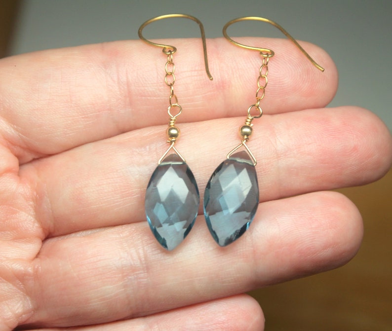 Blue Quartz Earrings, London Blue Quartz, Long Blue Earrings, Gemstone