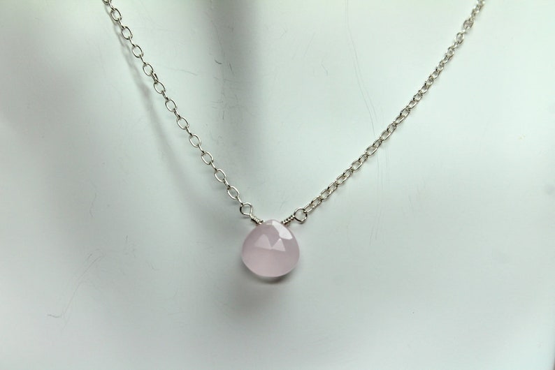 Pink Chalcedony Choker, Chalcedony Necklace, Sterling Silver Necklace, Layering Necklace, Simple Necklace, Minimalist Wedding Jewelry image 3