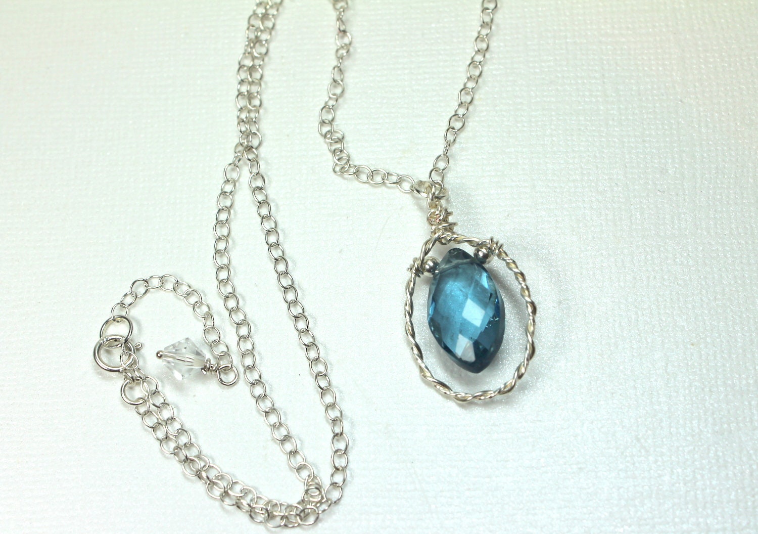 Blue Quartz Necklace, Blue Gemstone Necklace, Silver Quartz Pendant