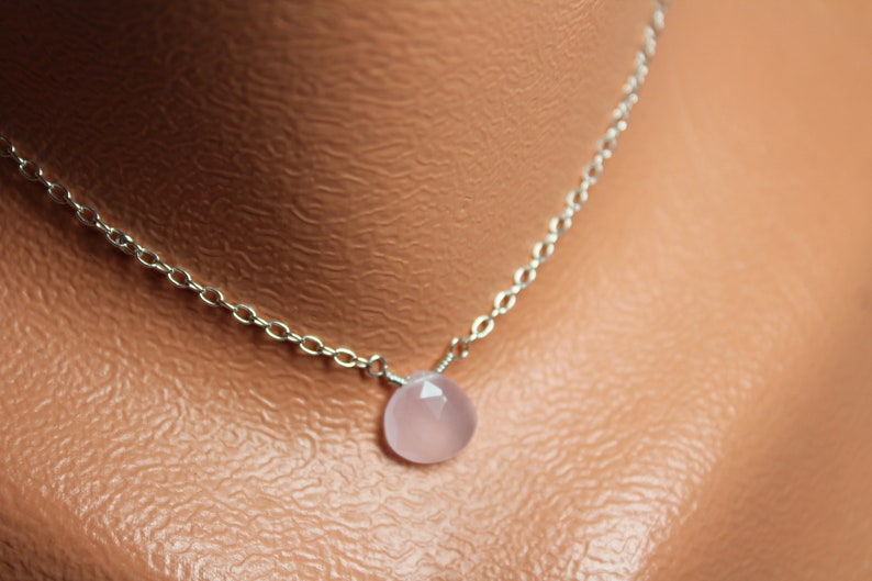 Pink Chalcedony Choker, Chalcedony Necklace, Sterling Silver Necklace, Layering Necklace, Simple Necklace, Minimalist Wedding Jewelry image 5