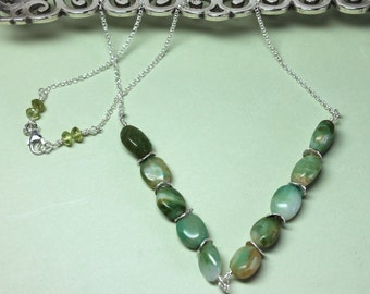 Opal Necklace, Chevron Necklace, Sterling Silver,  Green Opal Necklace, Genuine Peridot Necklace, Moss Green Necklace, Statement Necklace