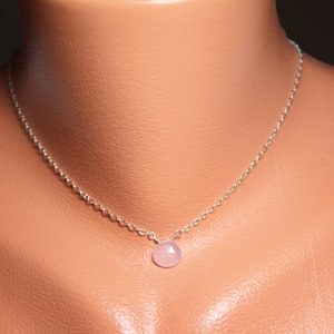 Pink Chalcedony Choker, Chalcedony Necklace, Sterling Silver Necklace, Layering Necklace, Simple Necklace, Minimalist Wedding Jewelry image 8