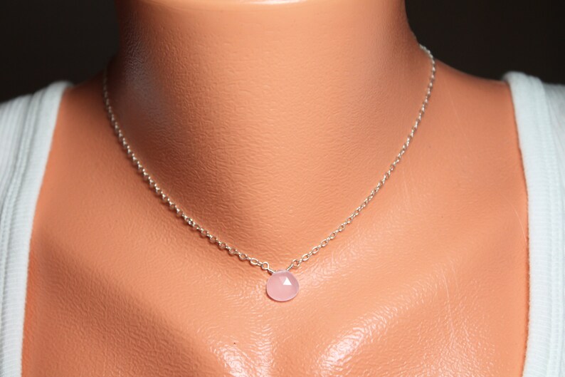 Pink Chalcedony Choker, Chalcedony Necklace, Sterling Silver Necklace, Layering Necklace, Simple Necklace, Minimalist Wedding Jewelry image 8