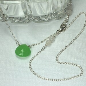 Green Chalcedony Necklace, Sterling Silver Necklace, Green Silver Necklace, Crystal Necklace, Simple Gemstone Necklace