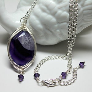 Agate Pendant Necklace Wire Wrapped Pendant Silver, Jewelry Gift For Women, Silver Gemstone Necklace, Statement Necklace