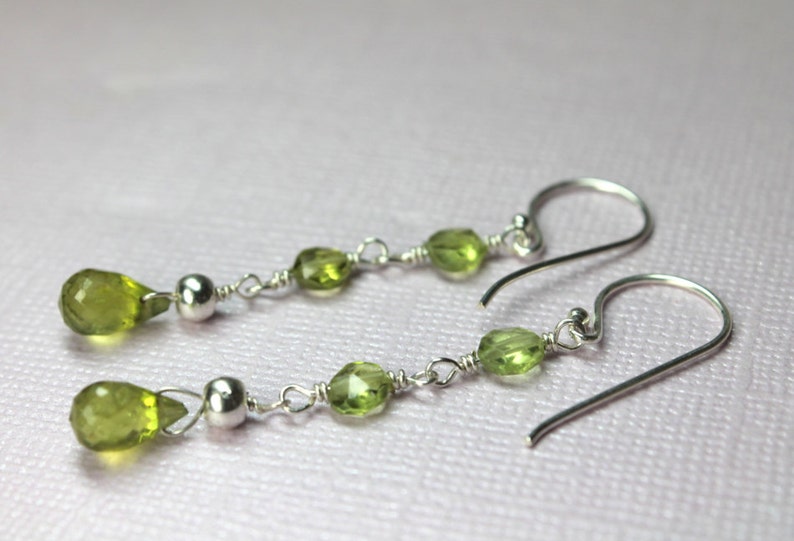 Green Gemstones August Birthstone Silver Peridot Earrings Handmade Dangle Earrings Long Peridot Earrings Long Drop Earrings