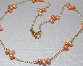 Pearl Choker Necklace, Peach Pearls, Freshwater Pearl Cluster, Bridal Jewelry, 14k Gold Filled Pearl Choker