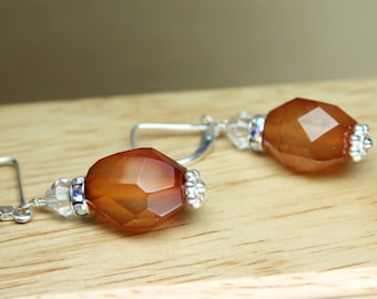 Carnelian Earrings, Carnelian Crystal Earrings, Carnelian Dangles, Energy Stone, Healing Stones, Sterling Silver Carnelian, Minimalist