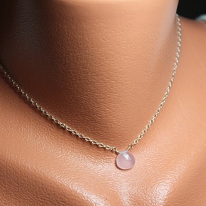 Pink Chalcedony Choker, Chalcedony Necklace, Sterling Silver Necklace, Layering Necklace, Simple Necklace, Minimalist Wedding Jewelry image 6