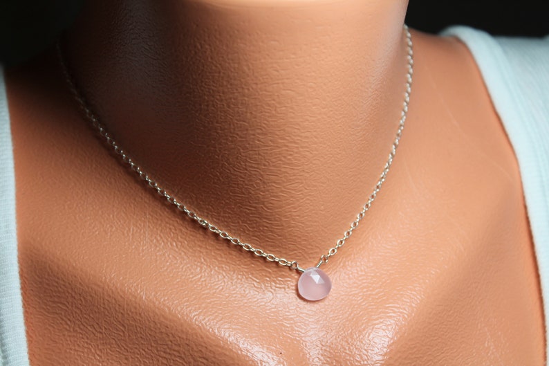 Pink Chalcedony Choker, Chalcedony Necklace, Sterling Silver Necklace, Layering Necklace, Simple Necklace, Minimalist Wedding Jewelry image 6