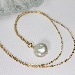 White Coin Pearl Choker, Freshwater Pearl 14k Gold Filled, Single Pearl Choker, Pearl Pendant, Simple Dainty Delicate Necklace