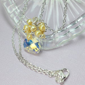 Swarovski Crystal Pendant Necklace, Freshwater Pearl Cluster, Clear Crystal Pendant Necklace, Wedding Necklace, Yellow Pearls image 3