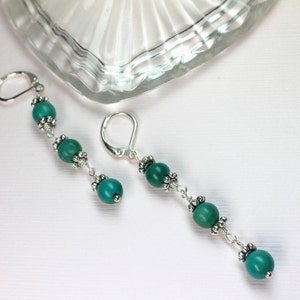 Long Turquoise Earrings, Beaded Earrings, December Birthstone, Turquoise Dangles, Wire Wrapped Turquoise Stones image 2