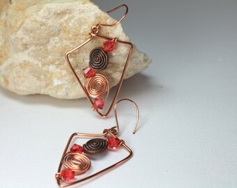 Copper Hoop Earrings, Wire Hoop Earrings, Boho Earrings, Triangle Hoops, Southwestern Style, Western Hoops