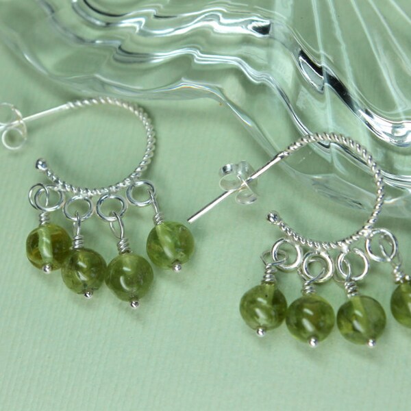 Peridot Earrings, Sterling Silver Peridot Dangles, Greenery Earrings, Green Gemstones, Beaded Chaneliers, August Birthday