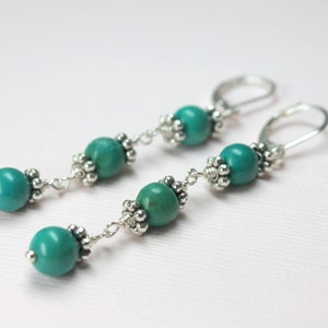 Long Turquoise Earrings, Beaded Earrings, December Birthstone, Turquoise Dangles, Wire Wrapped Turquoise Stones image 3