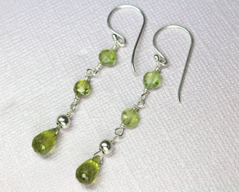Green Gemstones August Birthstone Silver Peridot Earrings Handmade Dangle Earrings Long Peridot Earrings Long Drop Earrings