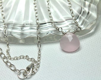 Pink Chalcedony Choker, Chalcedony Necklace, Sterling Silver Necklace, Layering Necklace, Simple Necklace, Minimalist Wedding Jewelry