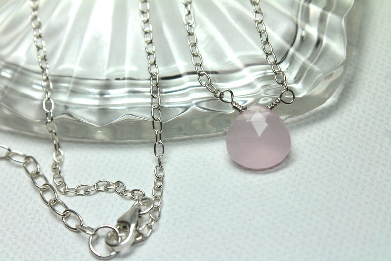 Pink Chalcedony Choker, Chalcedony Necklace, Sterling Silver Necklace, Layering Necklace, Simple Necklace, Minimalist Wedding Jewelry image 1