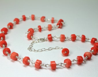 Natural Coral Beaded Necklace, Salmon Coral Choker,