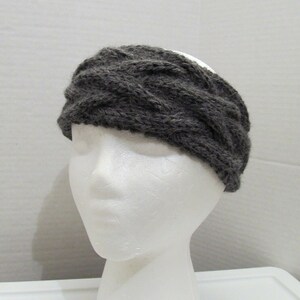 Gray baby alpaca merino headband hand knit ear warmer women men unisex baby alpaca handmade cable