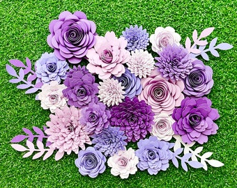 Assorted Purple Rolled Paper Flowers - 3 styles, Mix Sizes, 24pcs, loose paper flowers no stem, 1-inch wide up to 2inches wide flowers