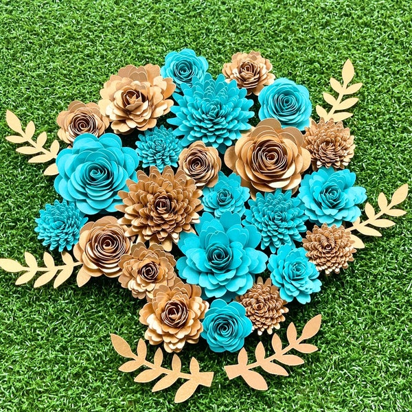 Teal Paper Flowers - Etsy